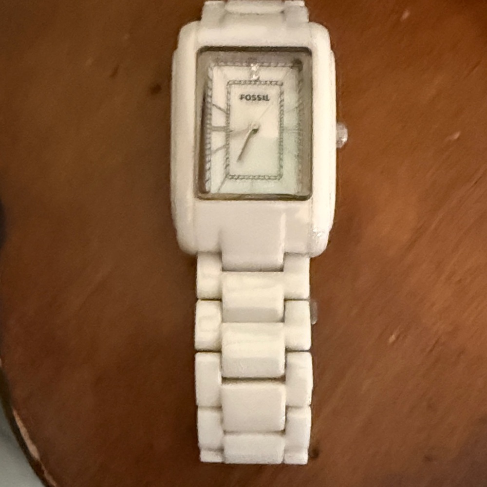 Fossil White Rectangular Watch